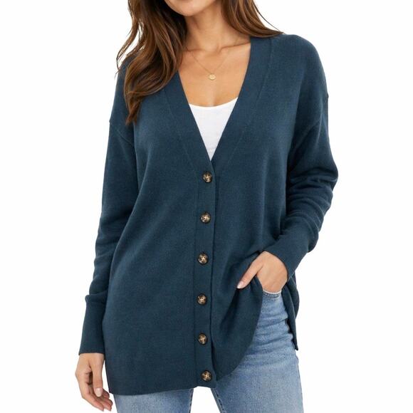 Worthington Sweaters - Worthington Teal Blue Grandpa Style Button-Up Long Sleeve Long Cardigan. Size M.